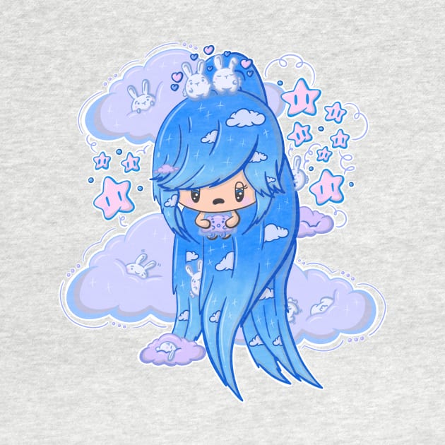 Cute blue cloud bubble head girl in kawaii style by studiomogwai